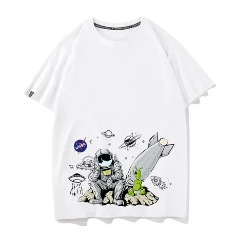 秀洛nasa潮牌宇航员火箭坠落外星生物人物ins夏季t恤短袖纯棉半袖商品大图