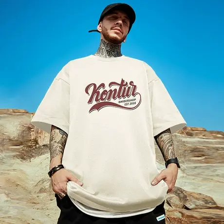 欧美嘻哈字母胖子短袖t恤男街头潮牌慵懒风百搭重磅纯棉大码半袖商品大图