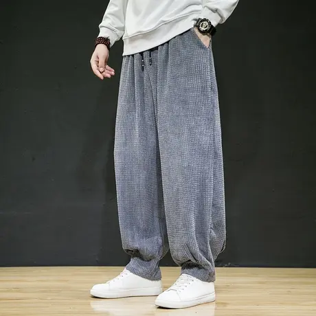 秋季复古港风华夫格卫裤潮男百搭裤子宽松运动休闲裤灯芯绒长裤商品大图
