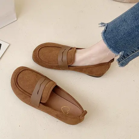 平底豆豆鞋女复古百搭舒适孕妇2023春秋新款冬牛筋软底懒人妈妈鞋商品大图
