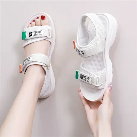 凉鞋女夏季宽脚肥胖妹妹软底孕妇运动凉鞋防滑大学生网布罗马沙滩图片