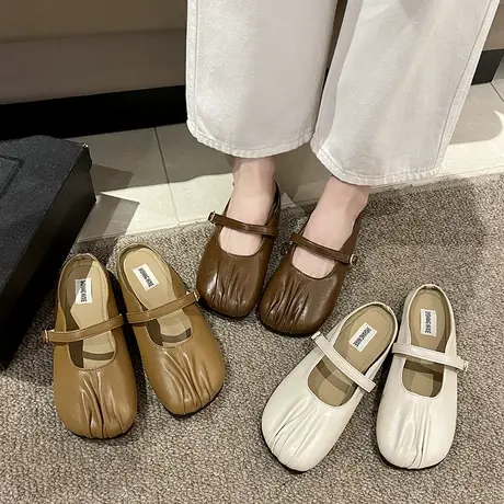 包头半拖鞋女2023夏季新款懒人鞋无后跟软底舒适通勤鞋晚风外出鞋商品大图
