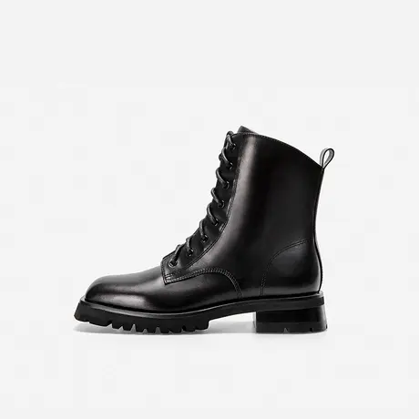 Nine West/玖熙2022年秋冬新款马丁靴女方头短靴牛皮拉链中跟靴子图片