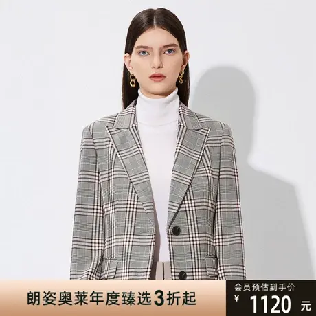 朗姿俪雅 春秋格纹通勤风绵羊毛女式西装外套线下商场同款图片