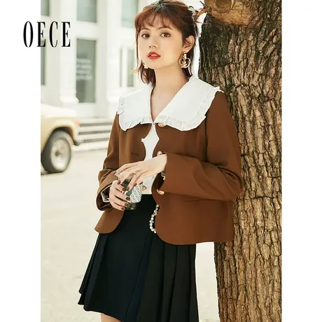 【买1送1】Oece复古短款外套春秋新款女装法式修身帅气小西装外套图片