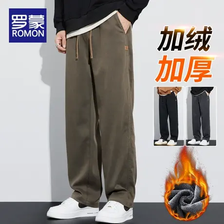 罗蒙冬季男士加绒加厚休闲裤2023新款宽松直筒美式阔腿工装长裤子图片