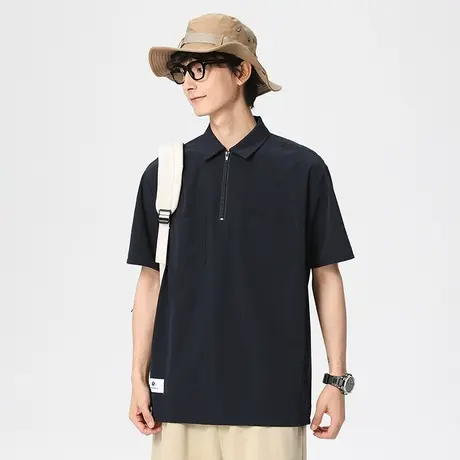 男士藏青色短袖t恤男polo衫夏季潮牌五分袖上衣2023新款速干衬衫商品大图