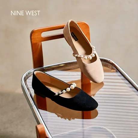 【商场同款】Nine West/玖熙秋季新款复古反绒单鞋珍珠玛丽珍鞋女图片