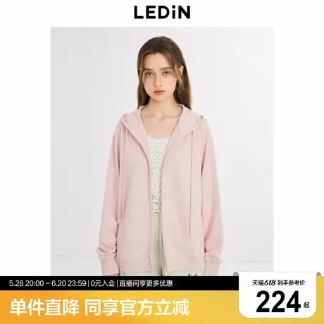乐町韩系学院风宽松休闲连帽卫衣外套2024秋季新款彩绳设计开衫图片