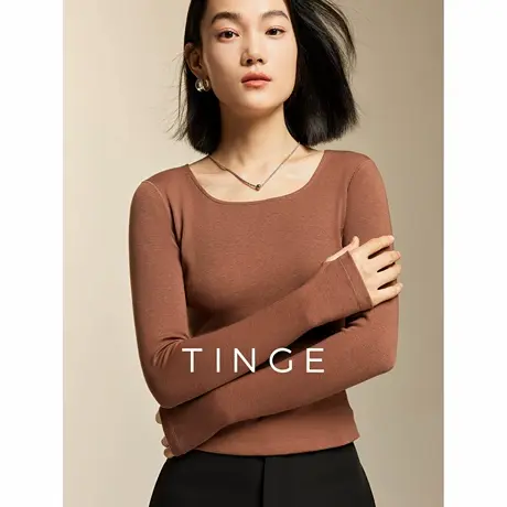 TINGE贴己厚乳芝士磨毛方领打底衫女秋冬新款保暖内衣长袖肌底衣商品大图