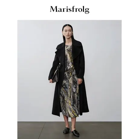 【宽肩大衣毛呢外套】玛丝菲尔冬季黑色澳毛山羊绒毛呢外套商品大图