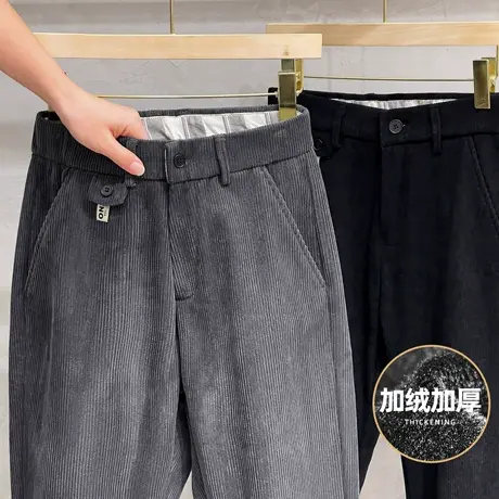 秋冬季灯芯绒小锥裤重磅加绒保暖休闲长裤男直筒宽松百搭九分裤子商品大图