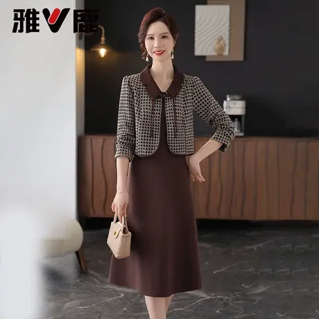 雅鹿中老年连衣裙2025年夏新款女士修身端庄妈妈装两件套装长裙子图片