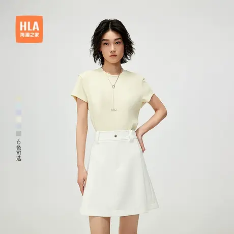 HLA/海澜之家黑色圆领直筒短袖T恤25春夏新休闲时尚弹力上衣女装商品大图