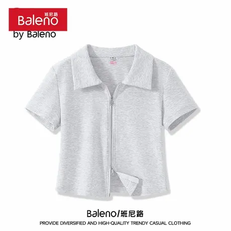 班尼路S&K系列polo领双拉链短袖t恤女2025新款辣妹正肩休闲上衣Q图片