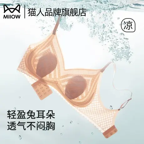 猫人兔耳杯内衣女士薄款蕾丝无钢圈胸罩无痕美背显瘦大胸显小文胸商品大图