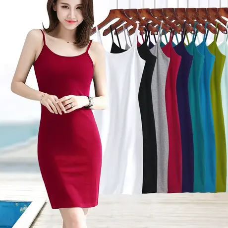 酒红色螺纹小吊带内搭外穿紧身裙性感修身包臀连衣裙夏款简约显瘦图片