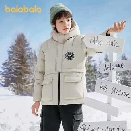 巴拉巴拉儿童羽绒服2025新款冬季中长款保暖外套男童大童连帽棉服商品大图