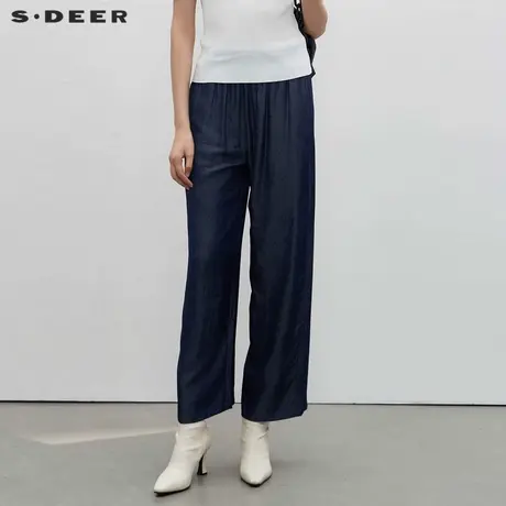 sdeer圣迪奥女装时尚松紧碎褶插袋阔腿长裤S23280805商品大图