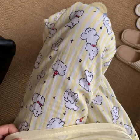 黄条纹线条狗纯棉双层纱睡裤女2025新款夏季可爱卡通遛弯家居裤商品大图
