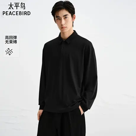【商场同款】太平鸟男装T恤25秋新款重磅弹力翻领长袖 B1CPF3312商品大图