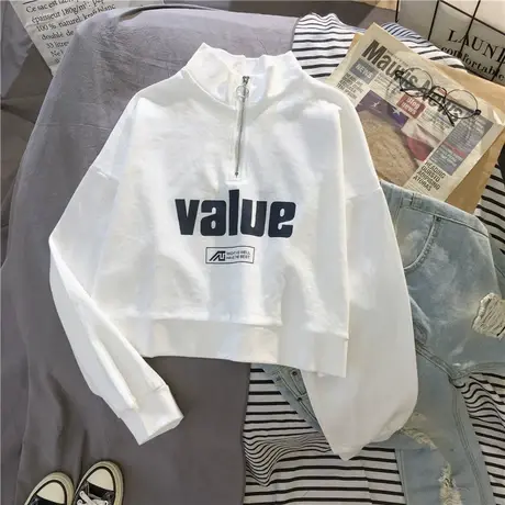 vetiver短款卫衣女2020年春秋薄款ins潮韩版学生拉链休闲上衣外套图片