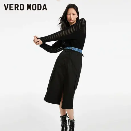 Vero Moda奥莱半身裙春秋新款休闲工装风拼接高腰直筒开衩流行图片