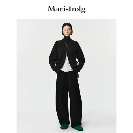 【美利奴羊毛】Marisfrolg玛丝菲尔2025冬新款黑色休闲灯笼马蹄裤图片