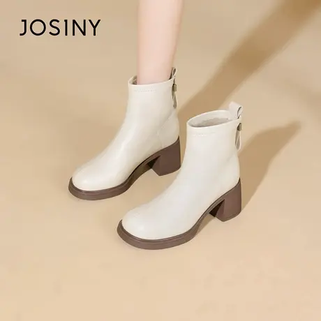 卓诗尼2025秋冬新款后拉链短筒靴时尚舒适瘦瘦靴潮流气质时装靴女商品大图