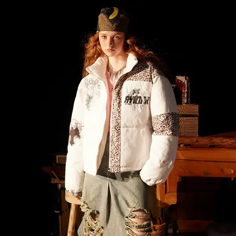 复古短款棉服女加厚冬季外套2023年新款拼接面包服宽松小个子棉衣商品大图