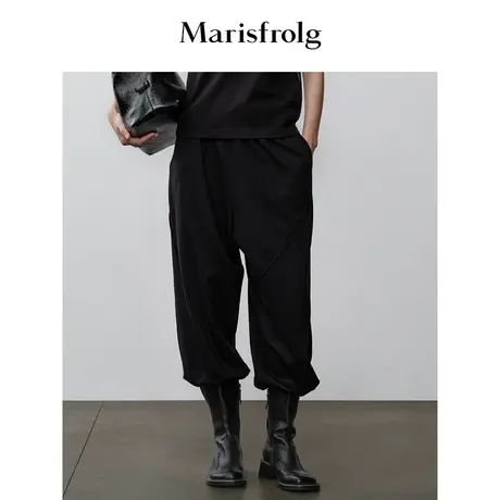 【商场同款】玛丝菲尔灯笼裤冬季新款黑色长绒棉茧型束脚休闲裤图片