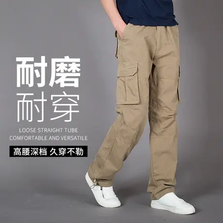 秋冬工装裤男中年耐磨多口袋大码卡其色裤子冬季男款宽松直筒长裤商品大图