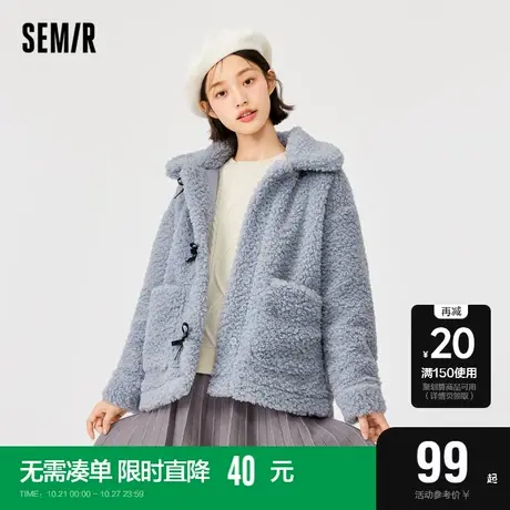 森马外套女蝴蝶结仿羊羔毛2022冬季新款宽松甜美女生百搭上衣流行图片