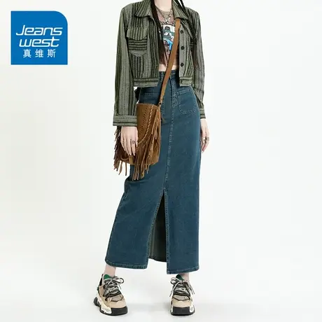 KZ真维斯牛仔长裙子女2023新款秋季半身裙包臀秋冬高腰a字裙半裙商品大图