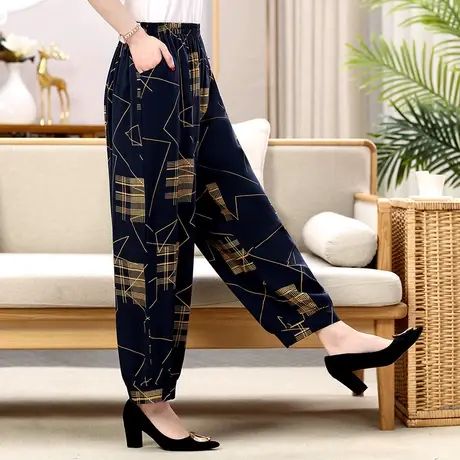 女灯笼裤夏季新款中老年松紧腰宽松束脚民族风妈妈装广场舞女裤图片