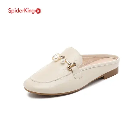 蜘蛛王凉半拖2021年新款夏季包头外穿时尚真皮平底女凉拖鞋穆勒鞋商品大图