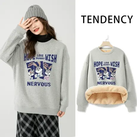 ZR真维斯卫衣新款女2023爆款冬季加绒加厚羊羔绒圆领女士上衣外套图片