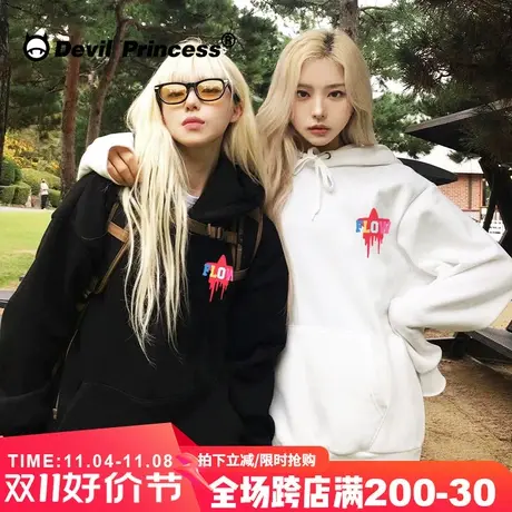 2023秋冬新款超火连帽卫衣女宽松大版设计感小众高街潮牌套头上衣图片