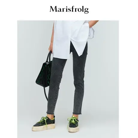 【商场同款】玛丝菲尔深灰色复古修身显瘦百搭九分牛仔裤女商品大图