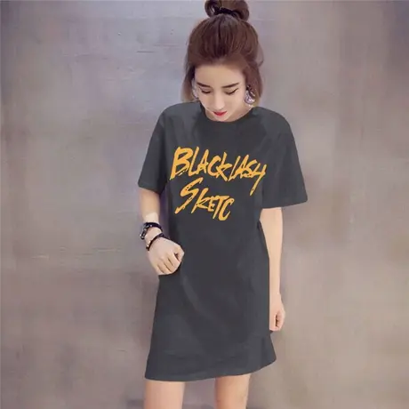 纯棉短袖t恤女上衣中长款宽松韩版潮ins大码女装胖mm夏装半袖T恤商品大图