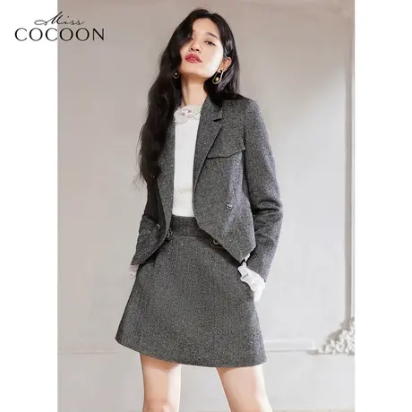 MISSCOCOON高级感小西装外套女2023新款春秋时尚气质羊毛短外套商品大图