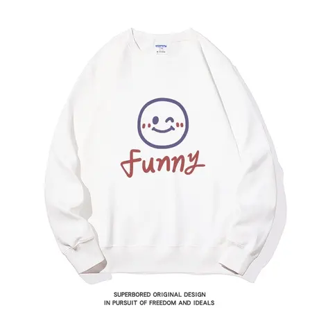 趣味笑脸印花卫衣男秋冬新款圆领套头上衣宽松休闲运动无帽上衣图片