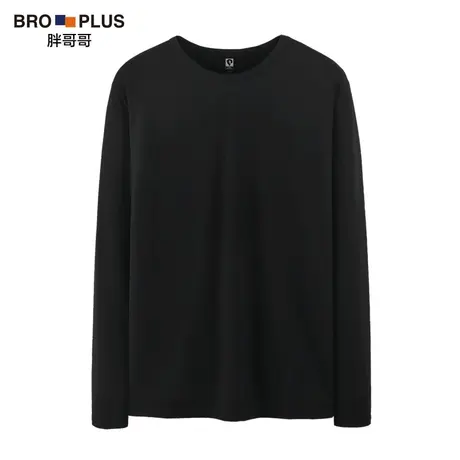 胖哥哥大码长袖T恤男士圆领休闲春季男装加肥加大胖子宽松打底衫图片