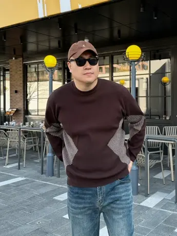 DAEVU冬季新款咖色拼接潮胖子加肥加大码男士长袖套头毛衣针织衫商品大图