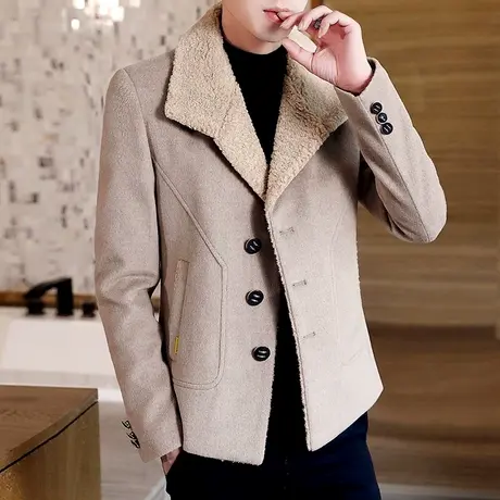 男士短款毛呢大衣潮秋冬装英伦休闲社会青年保暖加厚呢子风衣外套图片