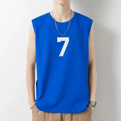 男士背心夏季纯棉无袖t恤宽松健身跨栏运动篮球坎肩克莱因蓝汗衫商品大图