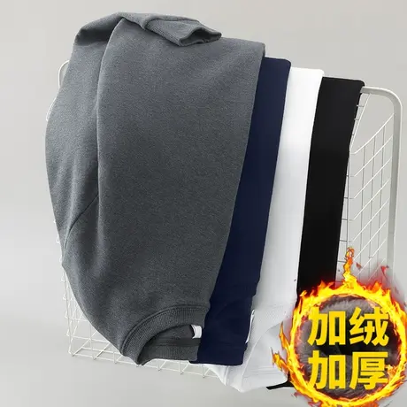 圆领长袖t恤男潮流秋冬季加绒加厚保暖秋衣服纯色灰色内搭打底衫商品大图