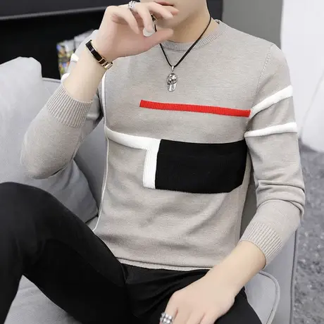 秋冬季男士长袖T恤潮流圆领衣服针织体恤打底衫秋衣内搭加绒毛衣商品大图