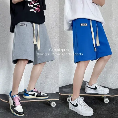 港风百搭短裤男夏季薄款直筒宽松华夫格运动裤潮流沙滩五分休闲裤商品大图