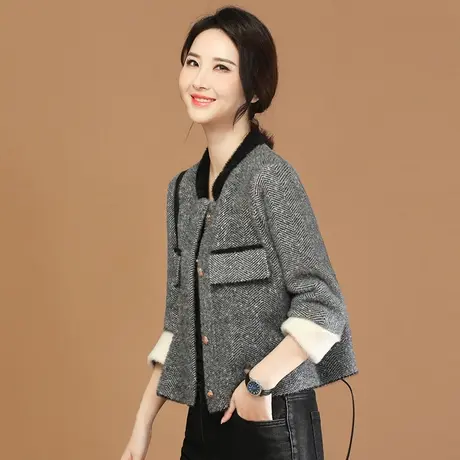 韩潮袭人复古时髦立领条纹拼接外套女2023冬季新款显瘦加厚棒球服图片